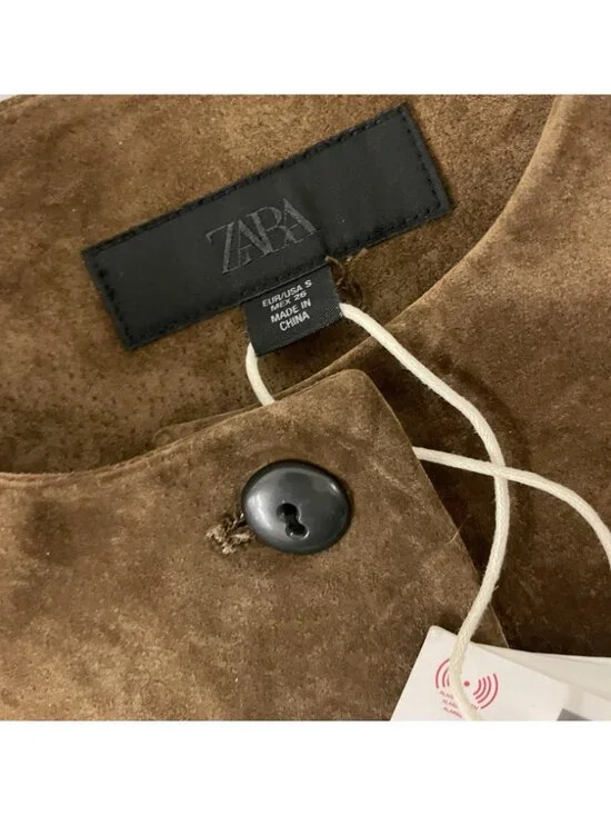 Zara Womens Blazer Jacket Size S Brown Leather Flared Hem Peplum 6318/232 NWT - Picture 8 of 15